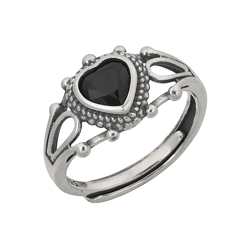 Anel Dark Heart em Prata 925 - Ajustável