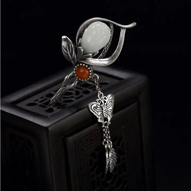 Grampo de Cabelo Magnólia com Pedra Branca