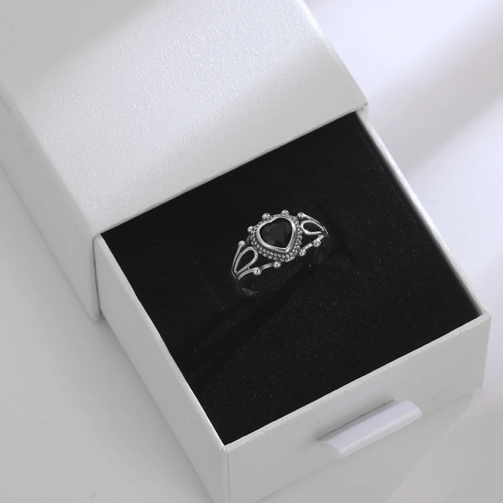Anel Dark Heart em Prata 925 - Ajustável