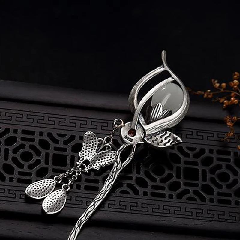 Grampo de Cabelo Magnólia com Pedra Branca