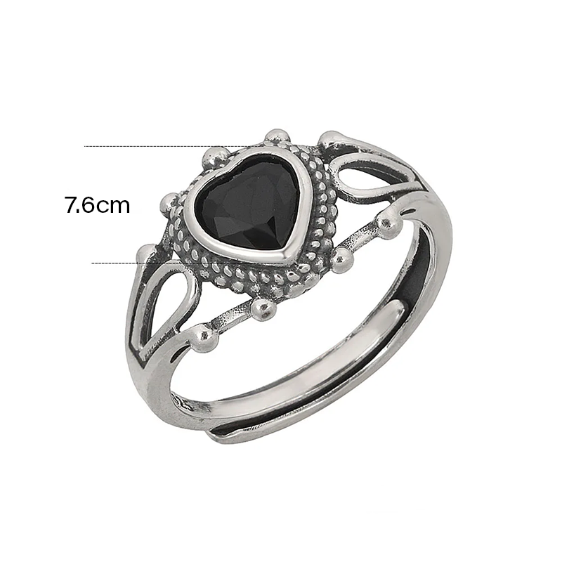 Anel Dark Heart em Prata 925 - Ajustável