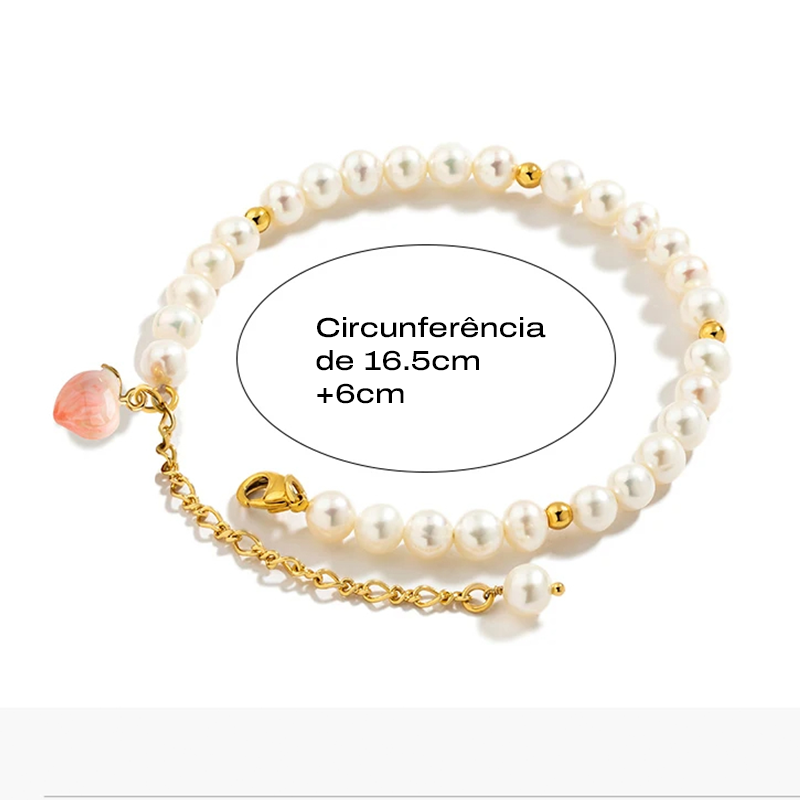 Pulseira Peach com Pérolas Naturais em OURO 18K