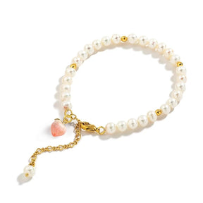 Pulseira Peach com Pérolas Naturais em OURO 18K