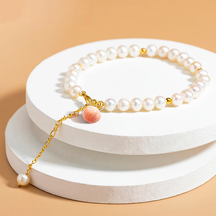 Pulseira Peach com Pérolas Naturais em OURO 18K