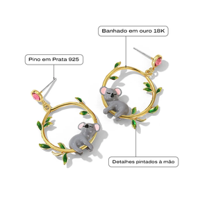 Par de Brincos Coala em Ouro 18K
